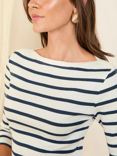 Sleeve Ribbed Boat Neck T-Shirt