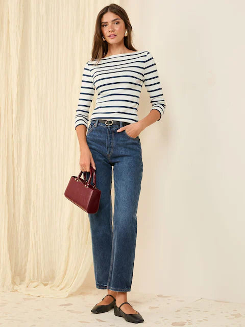 Sleeve Ribbed Boat Neck T-Shirt