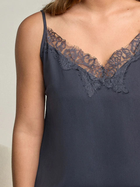 Navy Lace Trim Strappy Cami Top
