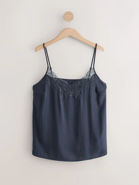 Navy Lace Trim Strappy Cami Top