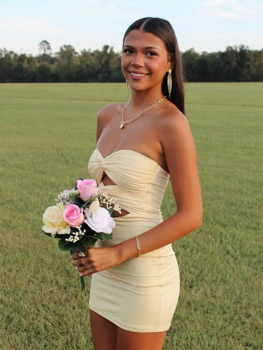 Strapless Sheath Short Homecoming Dresses With Keyhole