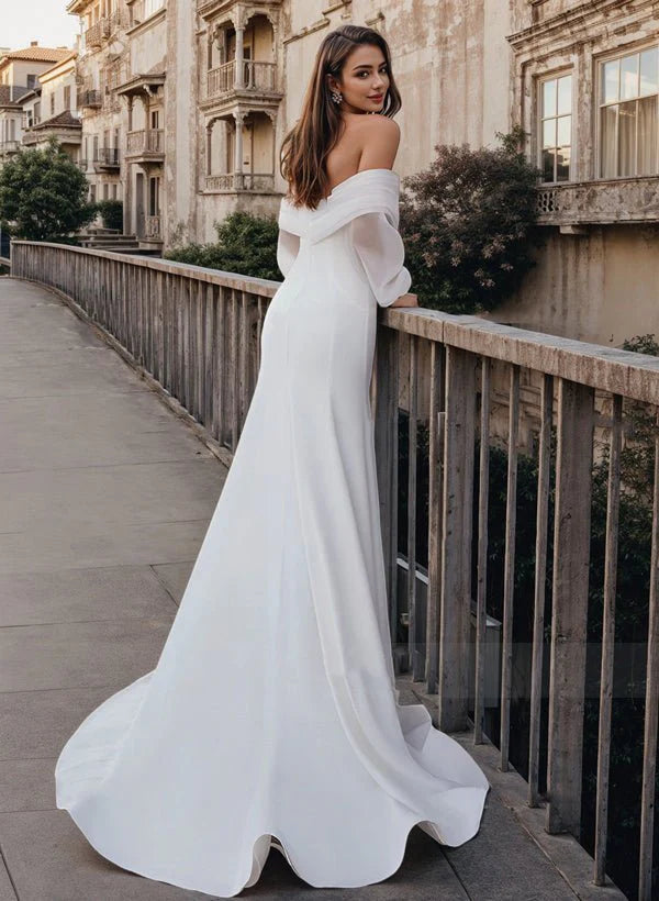 Wedding Dresses With Off-The-Shoulder Elastic Satin